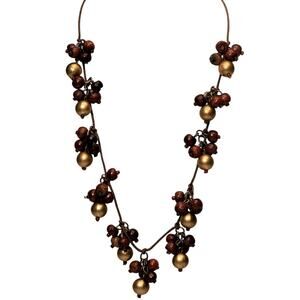 Beaded Cluster Dangle Necklace 16" Unsigned